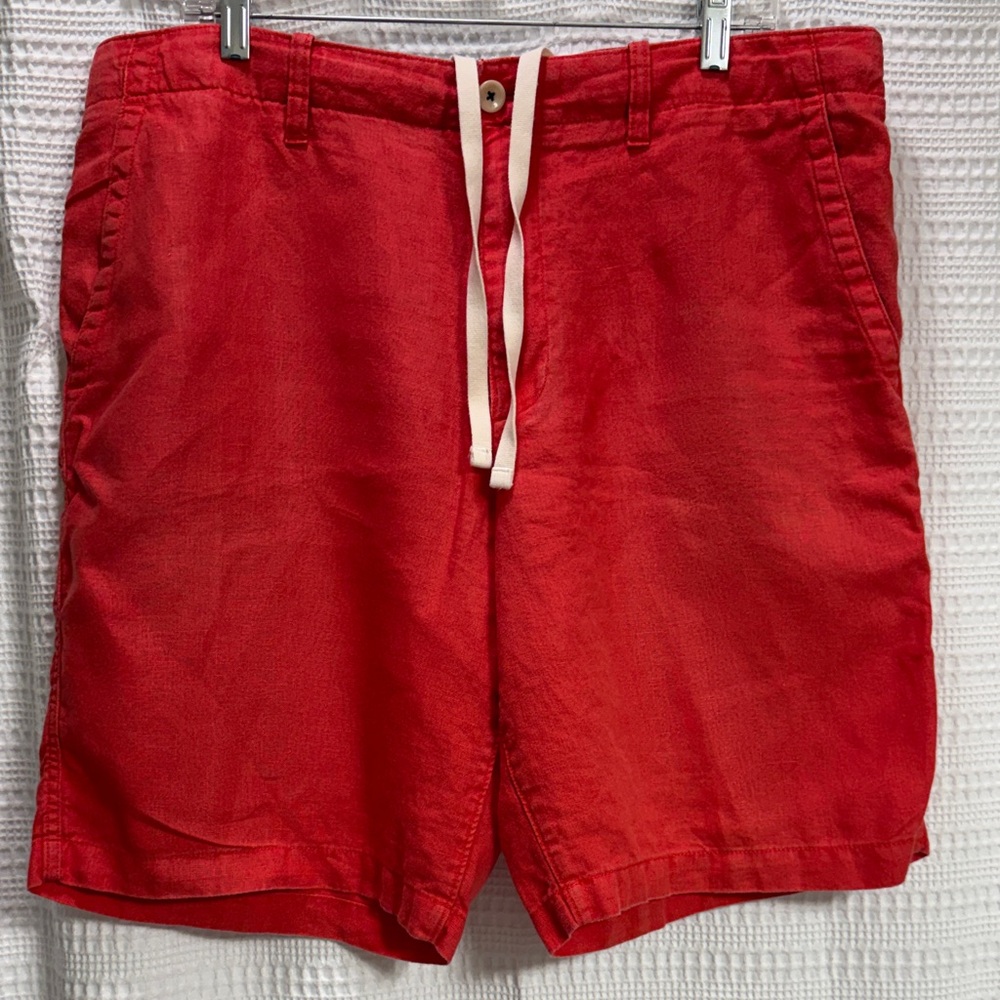 Banana Republic Linen Red/orange Men's Flat Front Shorts 10” inseam summer SZ 36